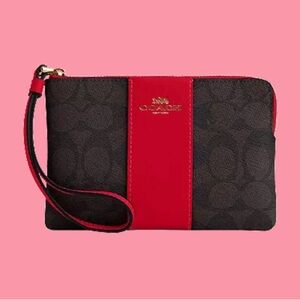 Coach Brown and Red Wristlet Wallet